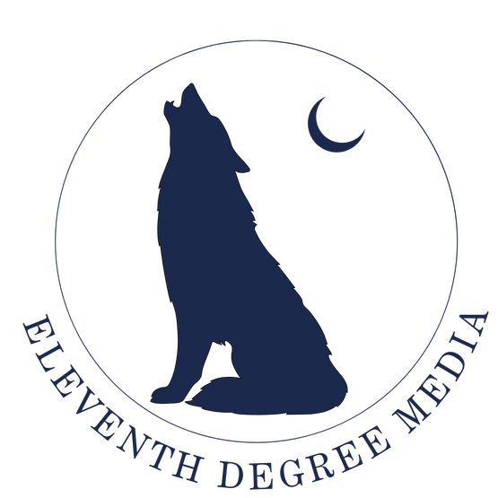 Eleventh Degree Media, LLC Logo Eleventh Degree Media logo: a circular emblem featuring the silhouette of a wolf howling at a crescent moon.